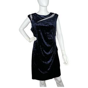 Scarlett Size 14P Petite Navy Blue Velour Sheath Knee Length Dress NEW